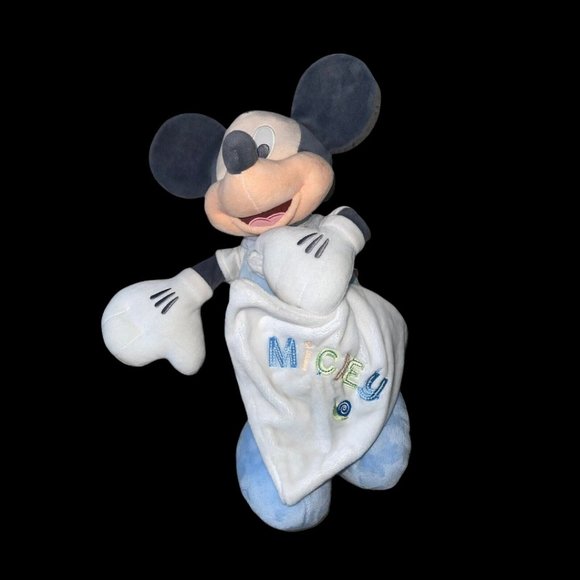Mickey Mouse 14" Disney Store Exclusive Plush Blue/Gray Baby Romper Blanket - Picture 5 of 7